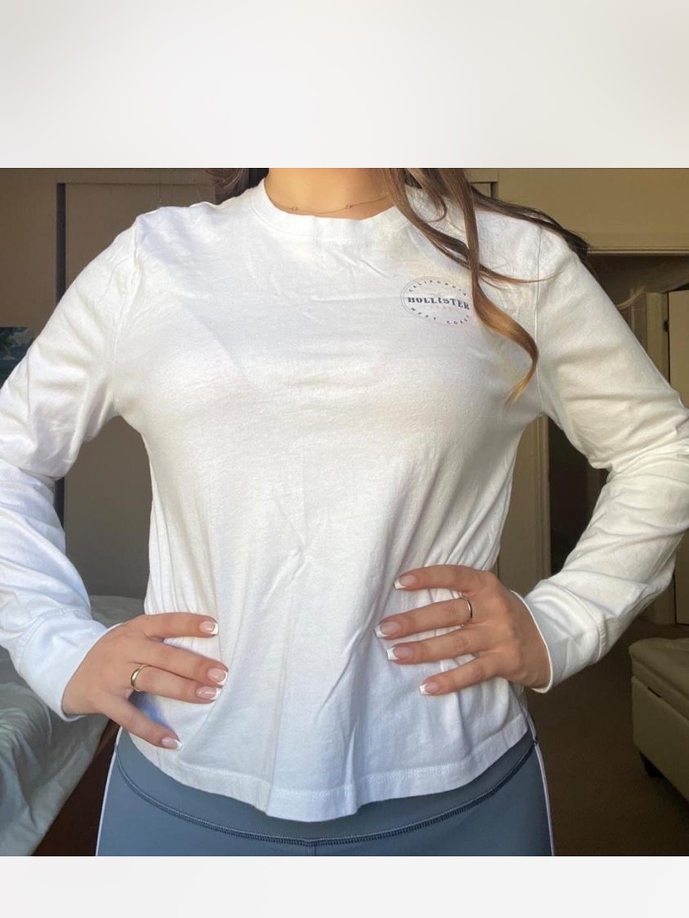 Hollister White Long Sleeve Crewneck Logo Tee